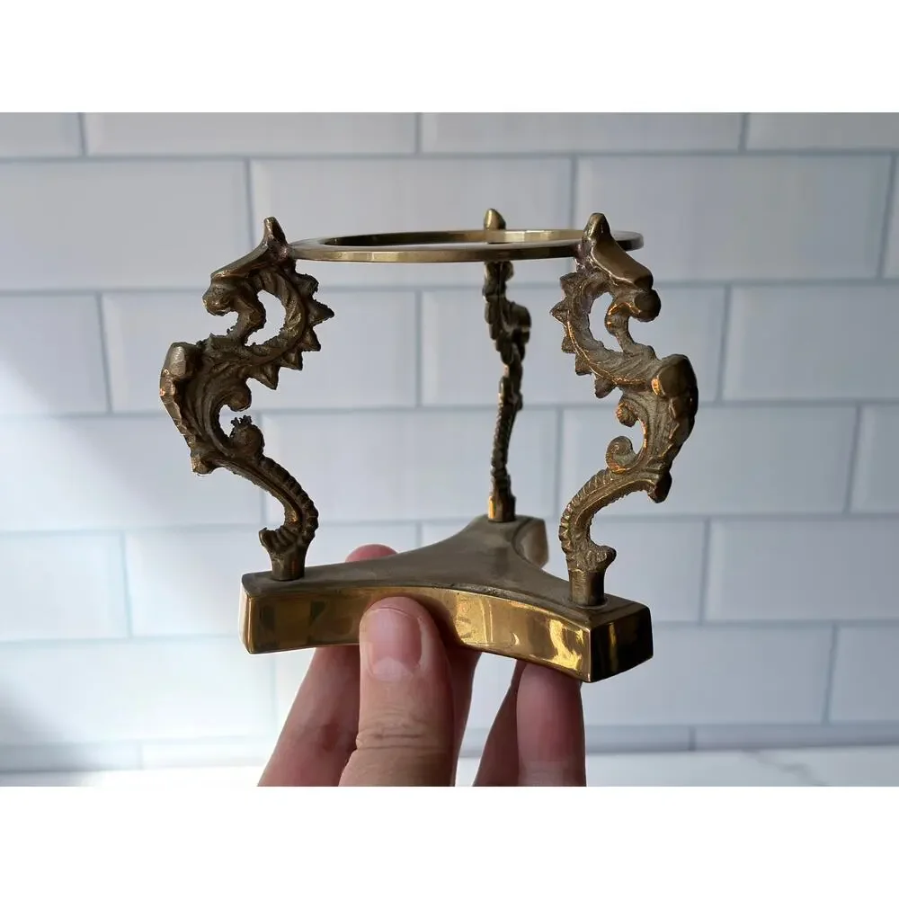Vintage Gold Tone Dragon Sphere Stand | Metal Crystal Ball Holder